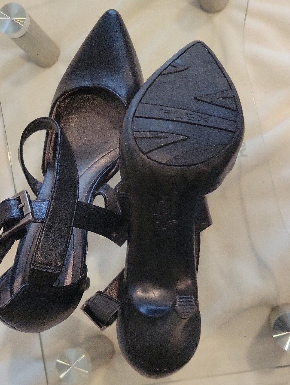 LIFE STRIDE SOFT SYSYEM sz 8.5 M Black Strappy Pointed-Toe Heels - Picture 5 of 11